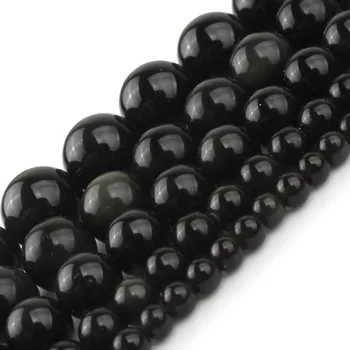 Naturaalne Must Obsidian 4 6 8 10 12 mm Ringi Lahtised Kivi Helmed DIY Mehed Võlu Käevõru, Kaelakee, 15 tolline Ehteid Teha Uusi 9