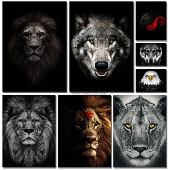 Moodne Must ja Valge Loomade Plakat Tiiger Lõvi, Leopard Hunt Plakat, Lõuend Print Seina Art Kodu Kaunistamiseks Maali