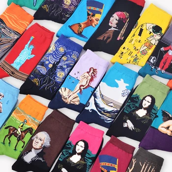 Kuum Tähine Öö Sügis-Talve Retro Naiste Isiksuse Art Van Gogh Seinamaaling Maailma Kuulsa Maali Meeste Sokid Õli Naljakas Happy Socks 8