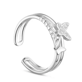 100% 925 sterling hõbe mood läikiv crystal liblikas daamid'adjustable rõngad naiste ehted sünnipäeva kingitus tilk laevandus 12