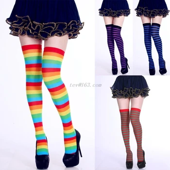 Naiste Pikad Triibulised Sokid Kontrasti, Värvi Reie Kõrge Cosplay Halloween 8