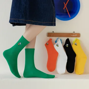 Naljakas Ja Armas Sokid Mesilaste Tikandid Sokid Naiste Puuvillane (Solid Color Lihtne Toru Sokid korea Versiooni Trend Puuvill Kõik-mängu 2