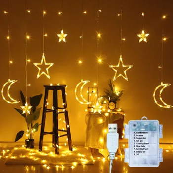 LED Star Moon Haldjas String Tuled Kardin Lamp USB/Akuga Jõulud Vanik Väljas Jaoks Pulmapidu Aknas Decor