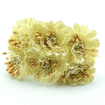 6tk Kuldne Hõbedane Glitter Kunstlik siidist lille kimp Pulm Teenetemärgi Külalisteraamatusse DIY handcarft Võltsitud lilled