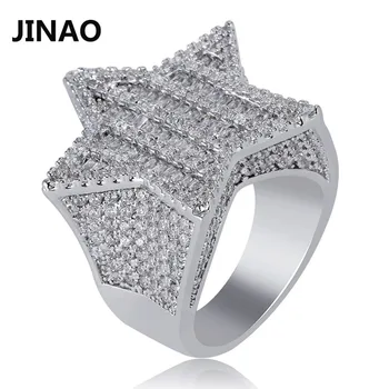 JINAO Uus Disain Kulla Värvi Viie osutas Star Ringi Micro Sillutatud Suur Läikiv Tsirkoon Hip-Hop Sõrme Sõrmus Meestele, Naistele Kingitus 13