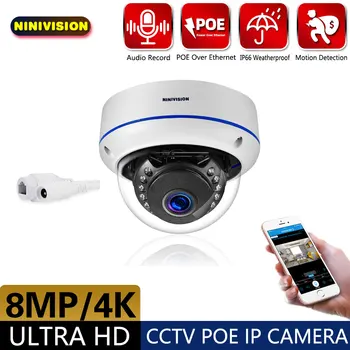 Ultra HD 4K 8MP Dome POE IP-Kaamera, Heli Salvestada liikumistuvastus Järelevalve Turvalisuse Video Väljas Veekindel IR Night Vision