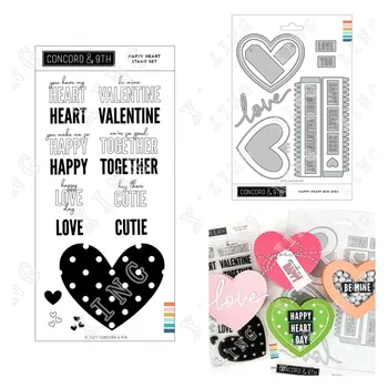 Saabumise 2022 Happy Heart Box Lõikamine Sureb Selge Silikoon Templid Tihend Diy Käsitöö Paber Scrapbooking Teenetemärgi Reljeef Mall