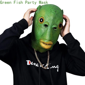Mood Kostüüm Unisex Täiskasvanud Naised Mehed Kole Roheline Kala Pea Lateks Naljakas Karneval Cosplay Pool Kõnniteed Mask