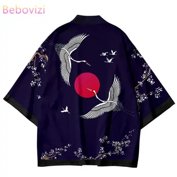 2023 Jaapani Kimono Püksid Yukata Cosplay Kraana Prindi Kampsun, Suvel Rannas Harajuku Casual Särk Naised Mehed Haori 13