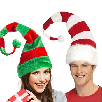 Unisex Täiskasvanud Naiste Pikk Tundsin Jõulud Xmas Elf Müts Meestel Punase ja Valge Triibuline Palus Santa Müts 10