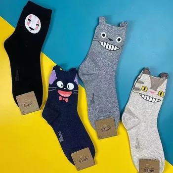 Anime Totoro Naiste Sokid Naine Nr Nägu Mees Kassi Multikas Armas Sokk Naljakas Kevad Sügis Mugavuse Õnnelik Klassikaline Korea Cotton Fashion 6