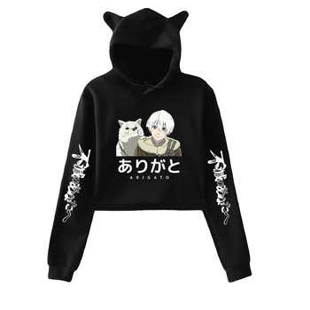 Oma Igaviku Anime Pullover Kass Kärbitud Topp Crop Top Naiste Hupparit 2022 Jaapani Koomiksi Harajuku Kawaii Riided