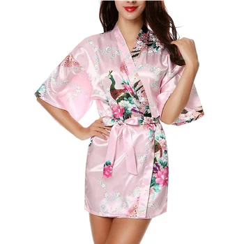 Naiste Kimono Riideid Satiin Kaste Kleit Paabulind ja Õied rüü Uni Lounge Nightwear Lühike Silk Pruut Pruutneitsi Kleit WQ08