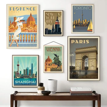 Maailma Linna Maamärk Maali Kunst Plakatid Firenze Shang Hai Manhattan, New York, Paris Arc de Triomphe Kodu Eecor eest elutuba 7