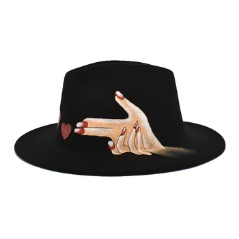 2021 uus käsitsi maalitud muster Fedora müts laia ääreni müts Panama vildist müts madalas top fedora müts naiste ja meeste mütsid mehed панама 5