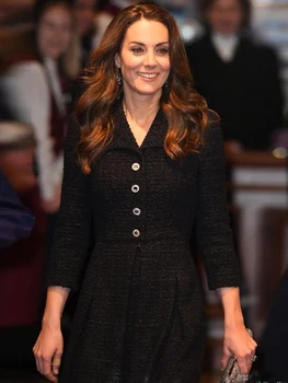 Printsess Kate Disainer Kvaliteetne Mantel Kevad-Sügis Uued Naiste Mood Büroo Poole Vintage Elegantne Must Tweed Midi Jope 7