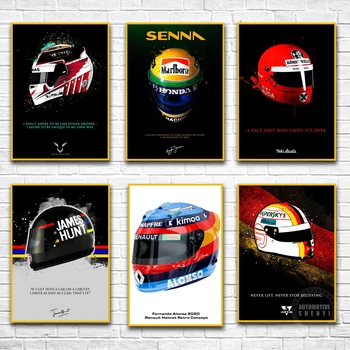 Senna F1 Võidusõitja Kiiver Vormel-1 Maailmameister Plakat Meeskond Teenetemärgi Graffiti Art Decor Maali Ruumi Seina Canvas Poster 7