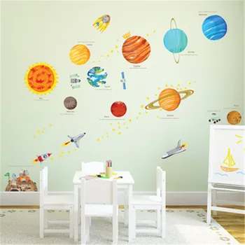 Cartoon Päikesesüsteemi Seina Kleebised Lastele Toad Home Decor Kosmoses Planeetide Seina Kleebised Poiss Lapse Tuba Dekoratiivsed Kleebised 11