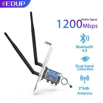 EDUP 1200Mbps PCIe Wireless WiFi Adapter Dual Band 2.4 G/5GHz PCI Express Võrgu Kaart 802.11 ac Bluetooth-4.2 Win 7 8 10 11 1