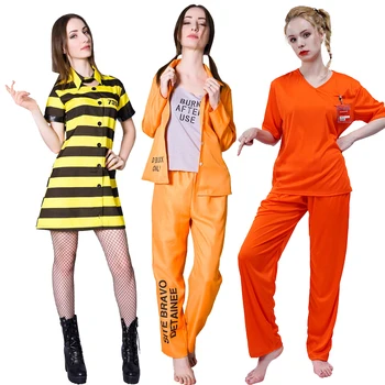 Halloween Vangi Kostüüm Naistele Kriminaalmenetluse Riided Cosplay Naine Oranž Vangla Ametirõivad Rolli Mängida Fancy Kleit 9