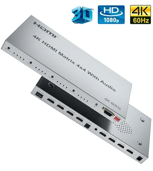 4x4 HDMI Matrix Audio Extractor 4K@60Hz HDR 3D 1080P HDMI 2.0 Vahetaja Splitter 4 4 Välja HDCP2.2 EDID RS232 jaoks PS4 PC TV 3