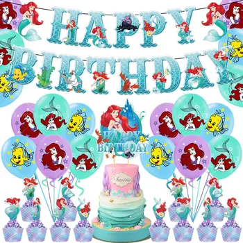 1Set Disney Printsess Merineitsi Ariel Teema Õhupallid Set Tüdruk Sünnipäeva Teenetemärgi Lapsed Partei Baby Shower Asjade Õhu Globos 5