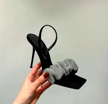 Suvel üks uus sõna, mille rhinestone kõrge kontsaga sandaalid naiste ruut pea õõnes kaks-kanda naiste kingad 13
