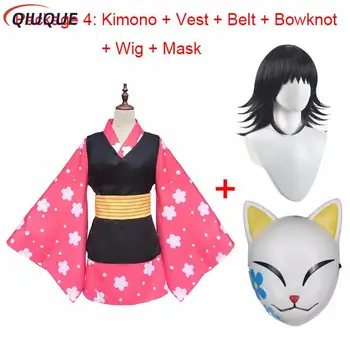 Anime Demon Slayer Kimetsu no Yaiba Makomo Cosplay Kostüüm Naistele Kimono Ühtne PVC Mask Parukas Halloween Kostüümid