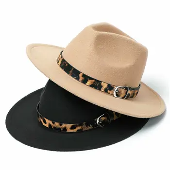 Suur Suurus, Unisex Fedora Jazz Mütsid Villa Materjali Leopardi Nahast Vöö Lai Nokk Panama Poole Huopahattu Kauboi Ühise Põllumajanduspoliitika Mehed Naised 6