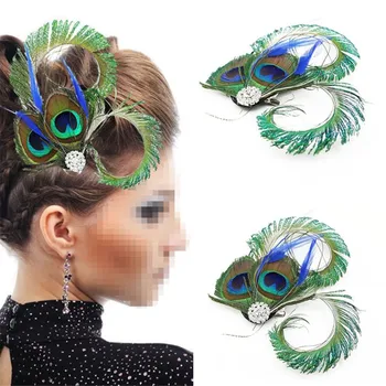 Pidulik Peakatet Peacock Feather Fascinator Juuksed Clip Pulmapidu Headpiece