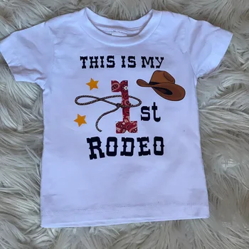 Poiss tüdruk Minu Esimene Rodeo särk Lääne Kauboi Cowgirl talu 1. esimene 1 aasta vana Sünnipäeva teenetemärgi kingitus Foto rekvisiidid 3