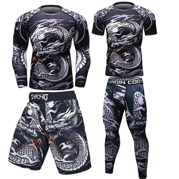 Meeste Rashguard Jiu Jitsu T-särgid Komplekti Sport Poks MMA T-särk+Püksid Fitness Bjj Gi Muay Tai lühikesed Püksid Kickboxing Jõusaal Fightwear 3