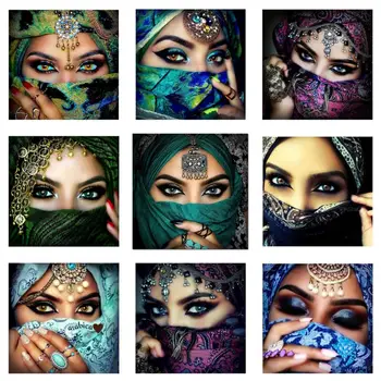 Suured Silmad Roheline Loor Araabia Naine Islami Tüdruk Lõuend Print Päris Joonis Maalisid Plakateid Seina Art Pilte Elutuba Home Decor 8