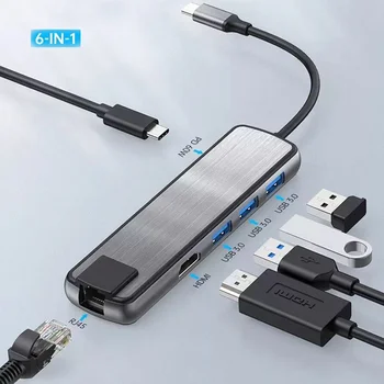tebe USB-C-HUB Adapter 6 1 Liik-C USB 3.0 HDMI-Ühilduvate Gigabit LAN Enthernet Dokk MacBook Pro jaoks Hub Laadija Splitter 11
