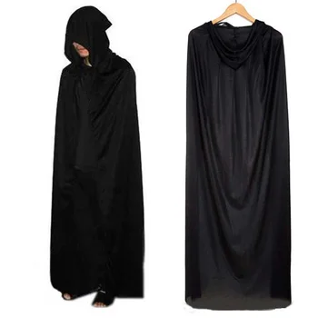 Unisex Meeste ja Naiste Kapuutsiga Keep Kaua Varjatud Musta Halloween Kostüüm Kleit Mantel DS 9