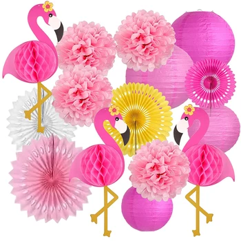 Havai Roosa Flamingo Laterna Set Troopiliste Vihmametsade Ananassi Teema Kärgstruktuuri Paber Lille Pall sünnipäeva Home Decor 12