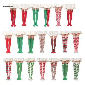 Triibuline Üle Põlve Pikad Sokid Jõulud Puhkuse 3D Cartoon -, Plüüš-Mänguasi Bowknot Reie Kõrge Sukad Sukad Naistele Tüdrukud 11