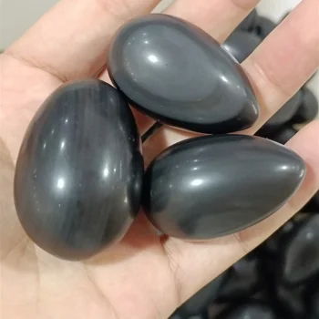 45*30mm 2tk Füüsiliste Kalliskivi Obsidian Kera Muna Tervendavat Reiki Käsitöö Kivi Massaaž Sõrme Kasutada
