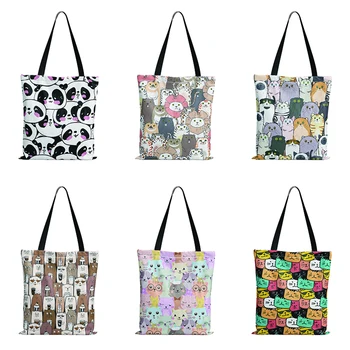 Multikas Loomade Lõuend Shopper Naiste Kotid, millel on Käepide, Mini Cartoon Paks Riie Tassima Eco Kott Shopping Suured Kotid Naiste Bolsas