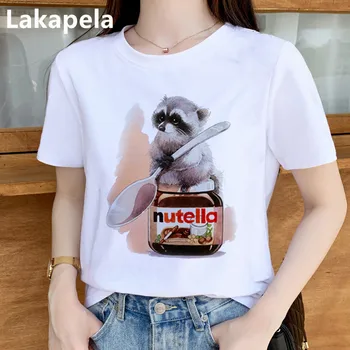 Akvarell Mood Stiil Nutella Print T-Särk Top Naiste Suvel Harajuku T-särk Tops Base O-neckwhite Tee Lnteresting Goth Tüdruk
