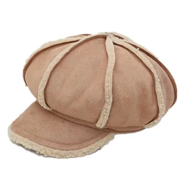 naiste mütsid moes newsboy ühise põllumajanduspoliitika müts daamid kaheksanurkne ühise põllumajanduspoliitika suede barett daamid talvine müts visiir soe faux karusnaha müts M107 4