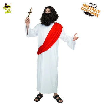 Meeste Jeesus Cosplay Kostüüm Halloween Valge Pikk Jeesuse Rüü Fancy Kleit Täiskasvanud Mehed Jeesuse Rolli Mängida Pool Kostüümid 14