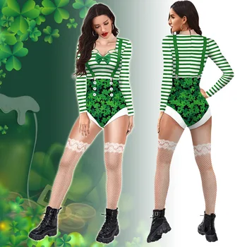 Täiskasvanud St. Patricks Day Karneval Väljamõeldud Isik Cosplay Kostüüm Iiri Päev Riided Pikk Varrukas Riided Naljakas Kombekas Slim Bodysuit 10