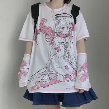 Jaapani Streetwear E Girl Anime Tshirt Riided Käe Kate Graafiline Top Harajuku Kawaii Suvel Topid Naistele 2022 T-Särk