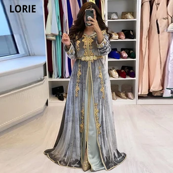 LORIE Gold Lace Abiye Gece Elbisesi Velvet Hall Maroko Kauhtana õhtukleit Pool Täis Pikkade Varrukatega Dubai Ametlik Õhtul Hommikumantlid 11