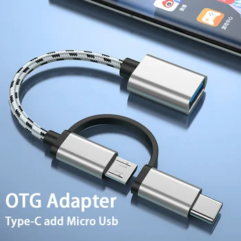 2 In 1 OTG Converter Nailonist Punutud USB Micro-USB Type C Kaabel Andmete Sünkroonimine Adapter Samsung Xiaomi Huawei jaoks MacBook U Disk 8