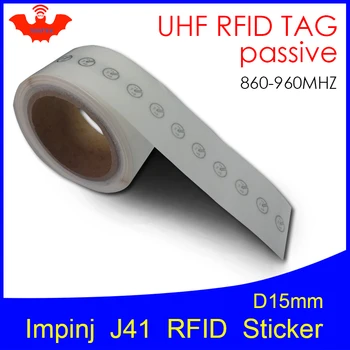 UHF RFID tag kleebis Impinj J41 märg inlay 915mhz 900 868mhz 860-960MHZ Higgs3 EPCC1G2 6C smart liim passiivse RFID label 16