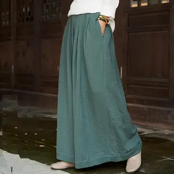 2018 primavera culottes püksid vintage linased püksid lahti täies pikkuses püksid naiste laiad püksid valge 6 värvi,BXF2299 12