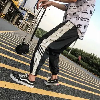 Mood Harajuku Pool Triibuline Hip Pop Joggers Mens Pikk Segast Peegeldav Cargo Püksid Kõrge Elastne Vöökoht Sweatpants Püksid