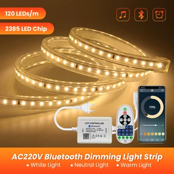 Bluetooth Juhitava LED Valgus 220V 110V 2835 Veekindel Led Riba 120LEDs/m Paindlik LED Light koos 23Key Dimmer Remote 8